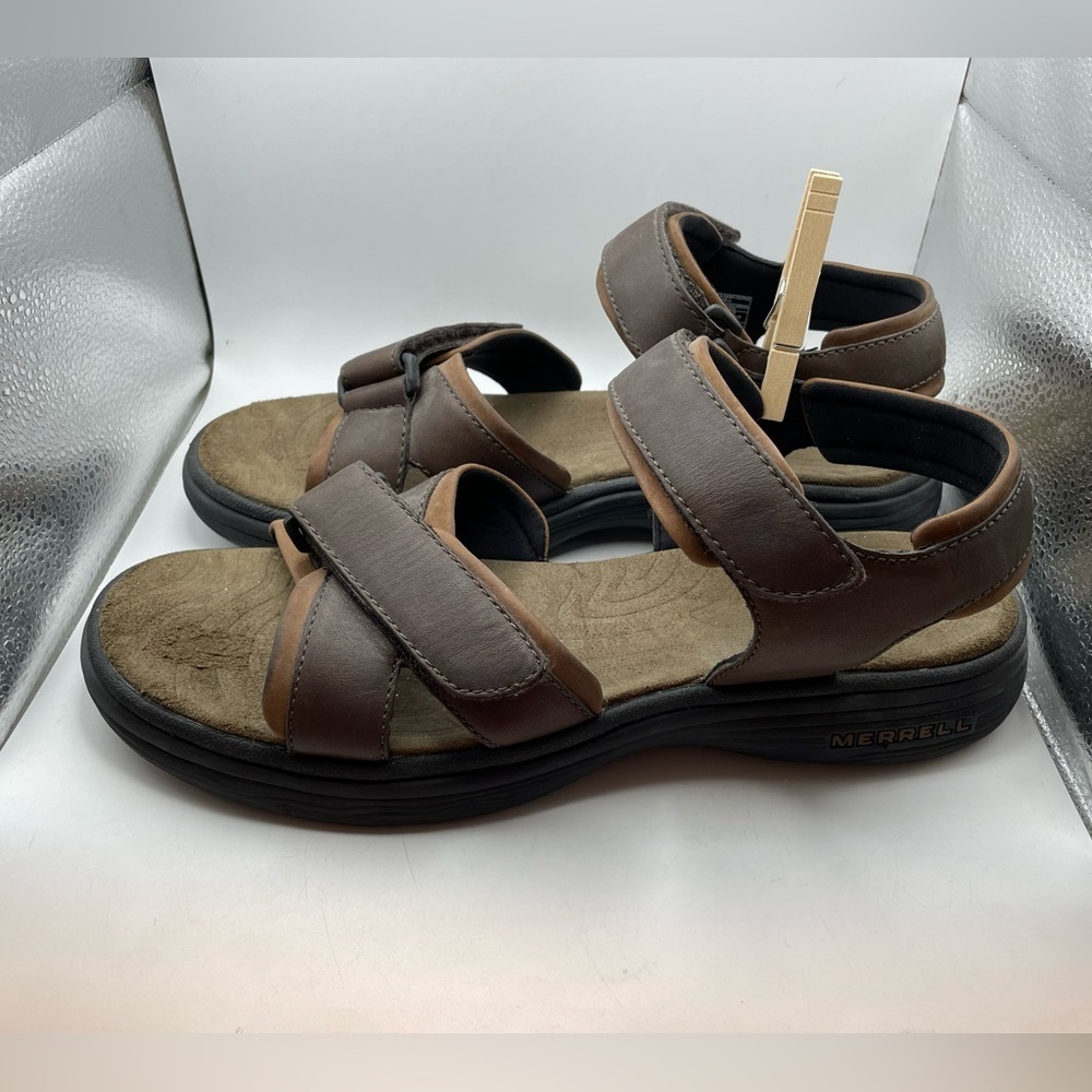 Merrell Topo Sahara Dark Coffee Men’s Double Strap Leather Sandals Size 13